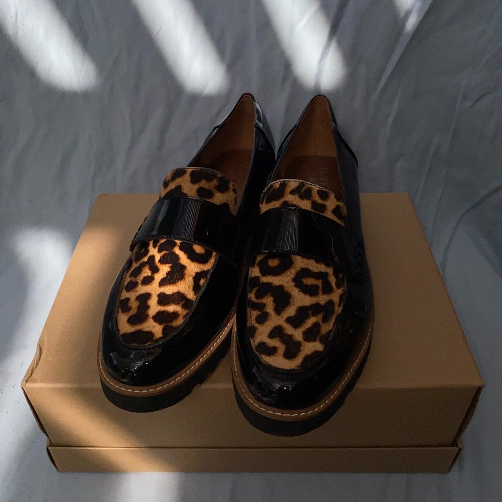 Franco Sarto Cheetah Patent Leather & Fur Penny Loafer Women's Size 10